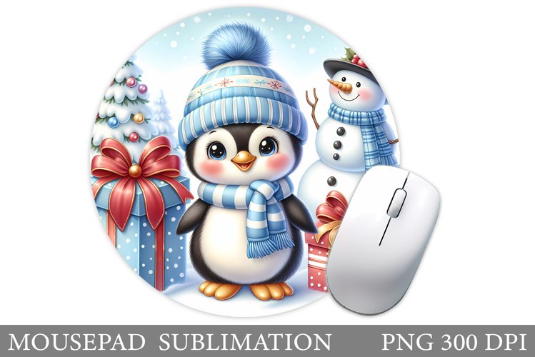 Cute Penguin Mouse Pad. Christmas Mouse Pad Sublimation example image 1