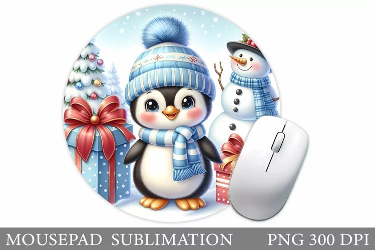 Cute Penguin Mouse Pad. Christmas Mouse Pad Sublimation