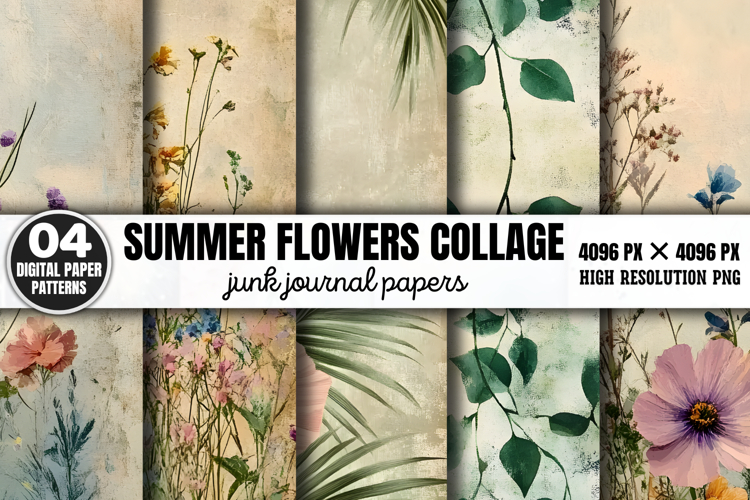 Summer Flowers Collage Journal Paper JPG