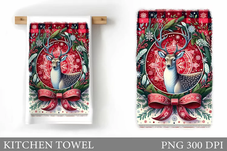 Christmas Deer Kitchen Towel. Christmas Kitchen Towel Design
