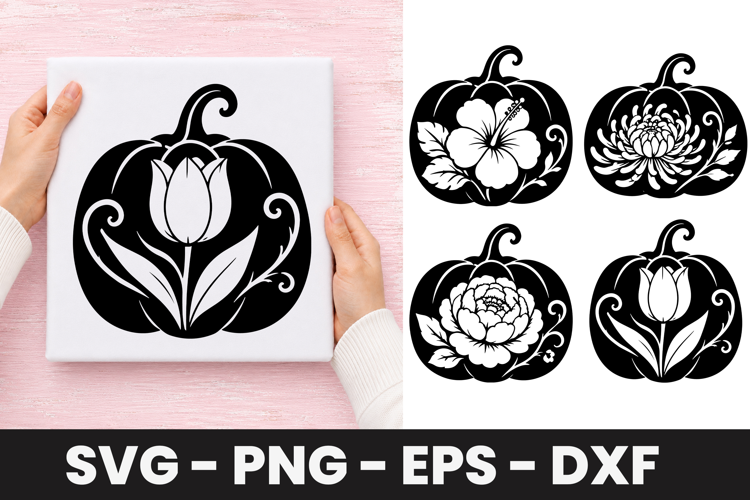 Floral Tulip Peony Pumpkin SVG PNG