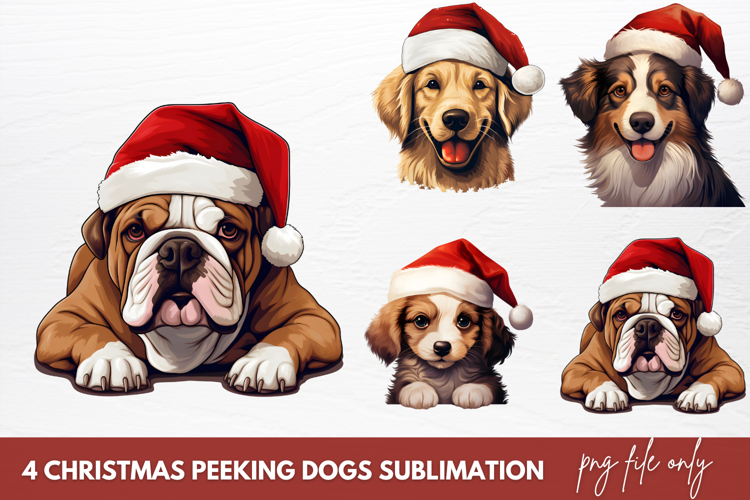 Christmas Peeking Dogs Sublimation Clipart
