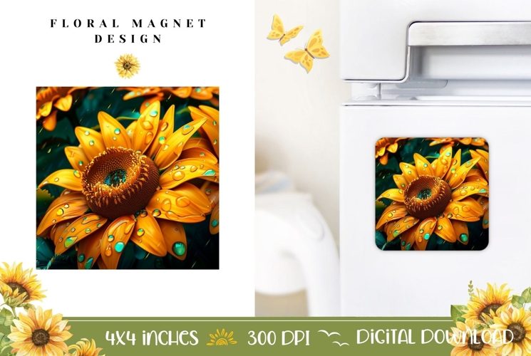 Flowers Magnet Sublimation, Cartoon Sunflowers Magnet Print