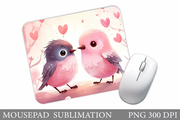 Cute Birds Mouse Pad Sublimation. Birds Valentine Mouse Pad