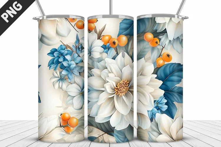 3D Daisy Flowers 20oz Tumbler Wrap | Sublimation Design