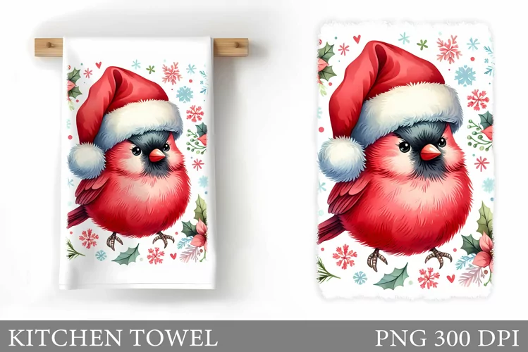 Christmas Bird Kitchen Towel. Christmas Kitchen Towel Design