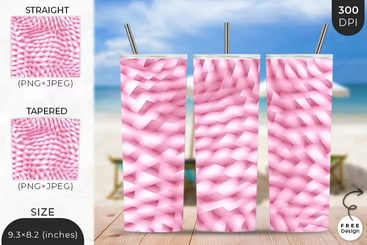 3D Pink Inflated Puffy Tumbler Wrap | 3D Sublimation Wrap