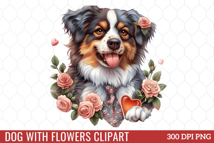 Dog With Flowers Clipart