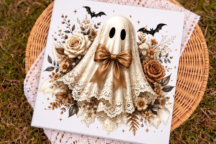 Vintage Floral Lace Ghost Halloween PNG Sublimation File