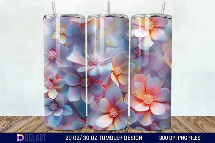 3D Painted Flower Tumbler Wrap