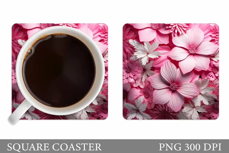 Flowers Coaster Sublimation. Paper Flowers Coaster Design