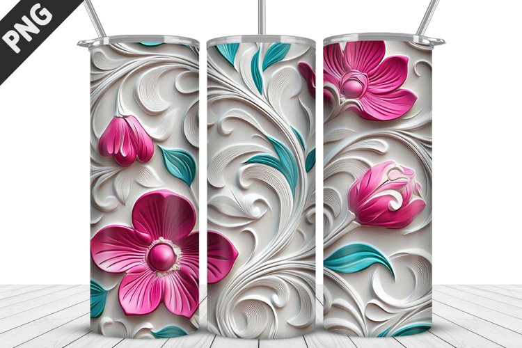 3D Daisy Flowers 20oz Tumbler Wrap | Sublimation Design