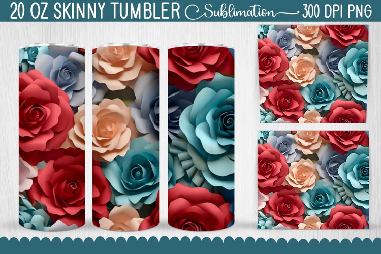 3D Rose Flowers Tumbler Design - 20oz Skinny