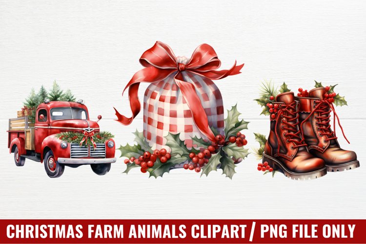 Watercolor Christmas Farm Clipart