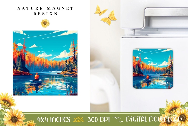 Nature Magnet, Cartoon Lake Magnet Template