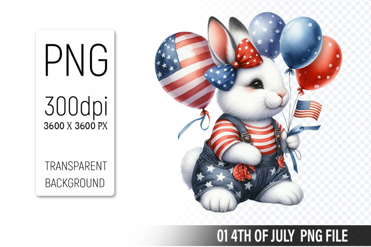 4th Of July Bunny Sublimation Clipart PNG Design