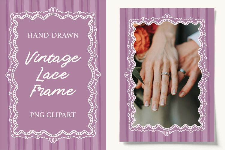 Hand Drawn Vintage Lace Wedding Frame PNG Clipart