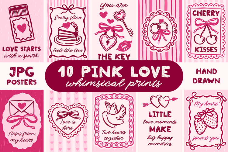 10 Coquette Pink Love Wall Art Bundle