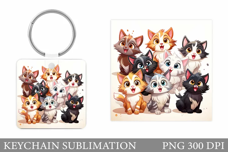 Funny Cat Keychain Sublimation. Cute Cat Keychain Design