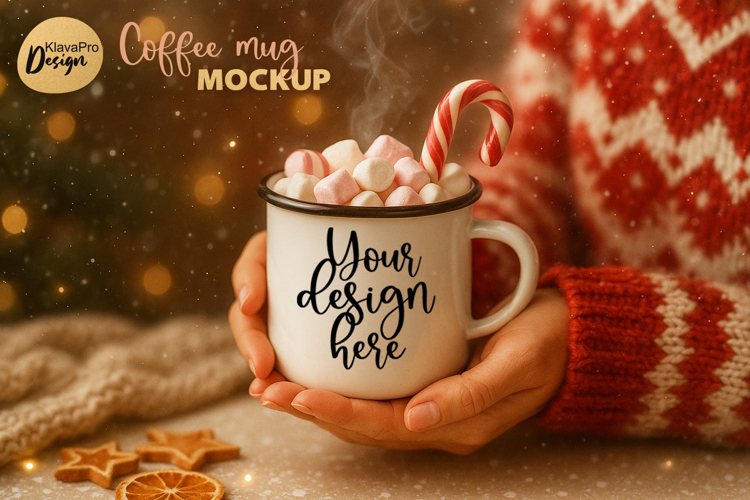 Christmas Mug Mockup Enamel Cup | Holiday Coffee Cup Mockup