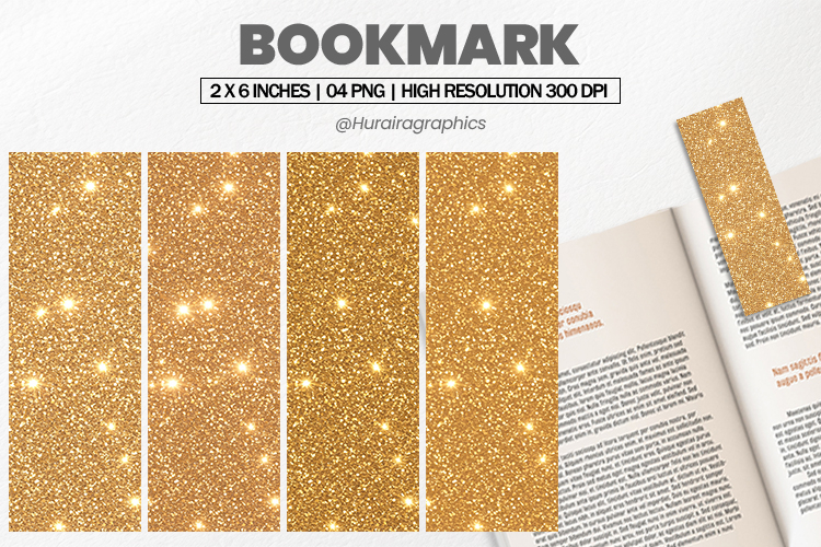 Gold Glitter Bookmark PNG, Bookmark Sublimation