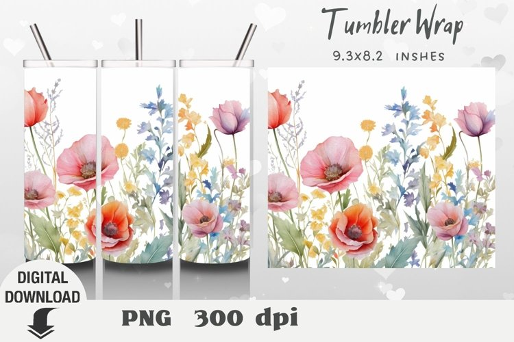 Wildflowers Tumbler Wrap, Flowers Sublimation, Flower example image 1