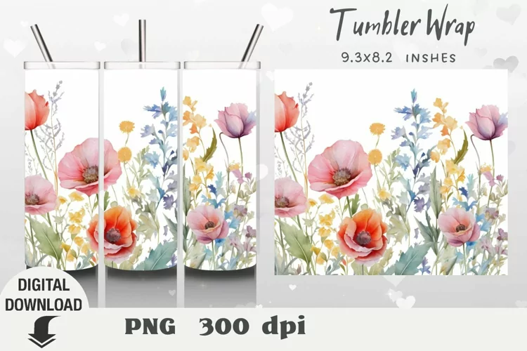 Wildflowers Tumbler Wrap, Flowers Sublimation, Flower