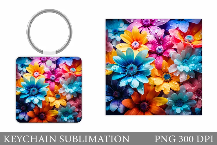 Colorful Flowers Keychain. Flowers Keychain Sublimation