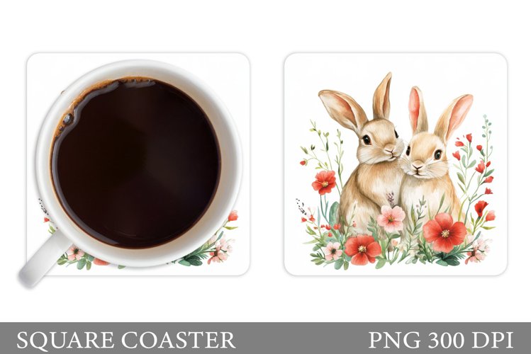 Cute Bunny Coaster Design. Bunny Flowers Coaster example image 1