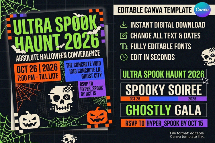 Ultra Spook Halloween Party Canva Invitation Template example image 1
