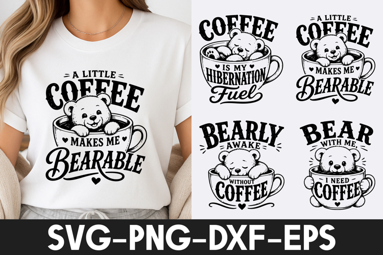 Bear Coffee Lover Cute Design SVG PNG