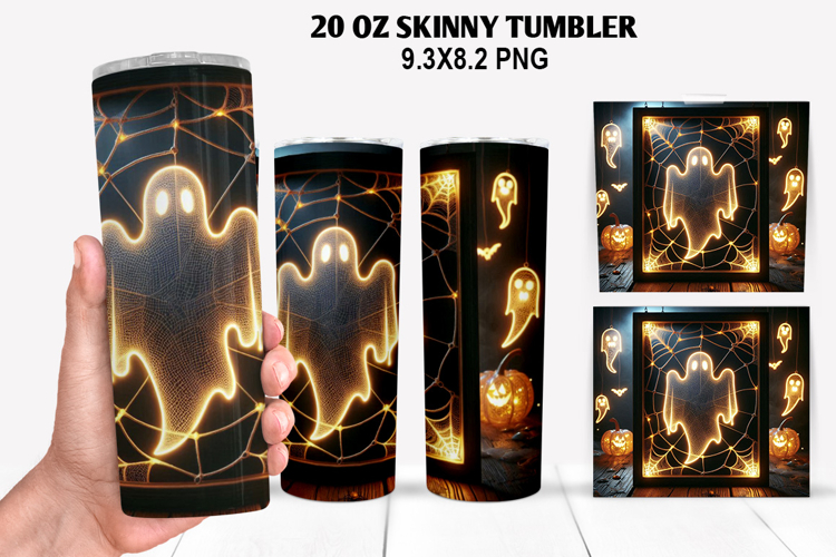 Ghost Skinny Tumbler 20oz Wrap Design, Halloween Tumbler PNG