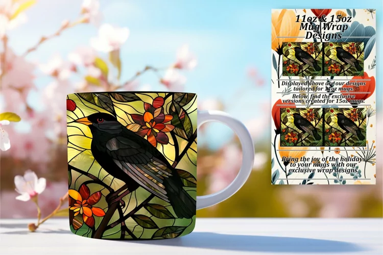 Mug Wrap Design Sublimation Colorful Birds 11oz 15oz