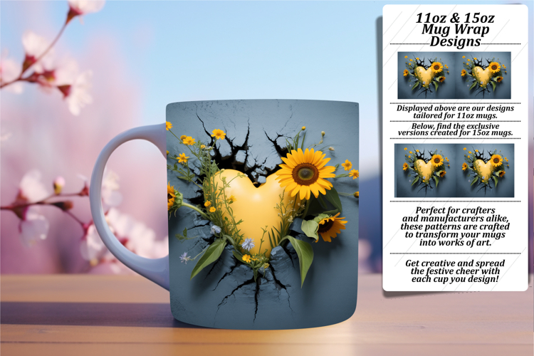 Serene 15oz Mug Wrap Png Design , 3D Heart