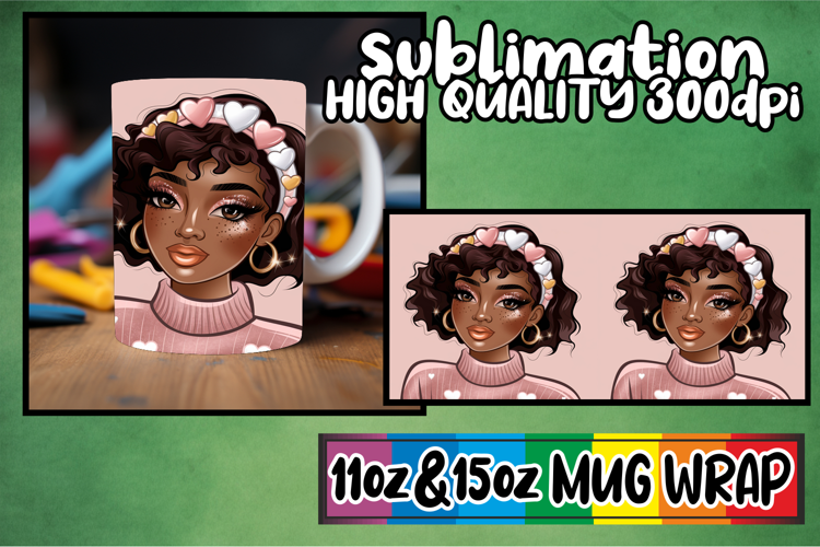 Radiant moments 11oz 15oz sublimation wrap, Afro Girl