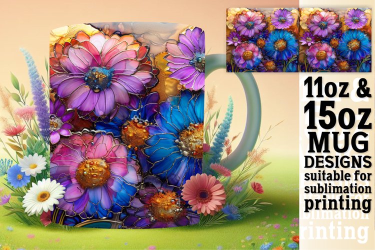 Radiant Floral Mug Wrap: 3D Sublimation Design