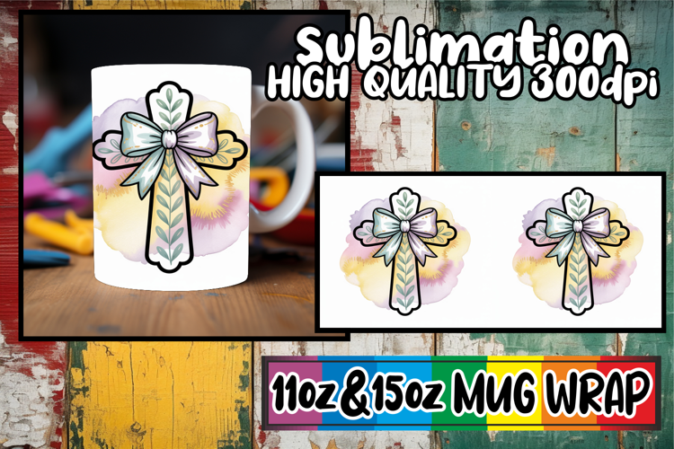 Pure elegance sublimation 11oz 15oz mug wrap, Cross and Bow