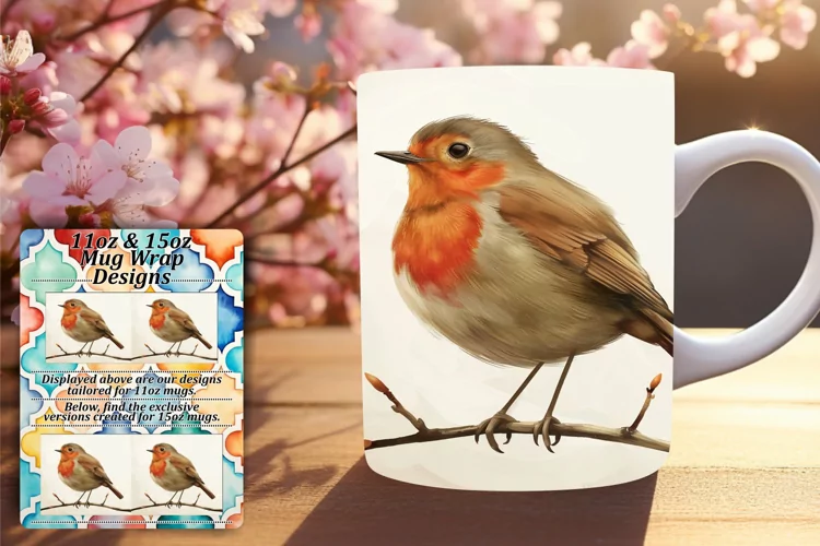 Springtime Bird Mug Wrap 11oz/15oz Sublimation Pattern