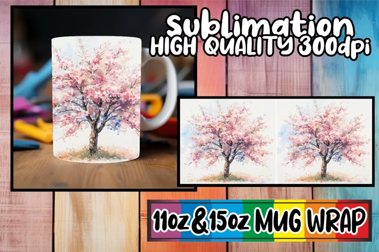 Watercolor Blossoms Mug Wrap - Sublimation 11oz 15oz