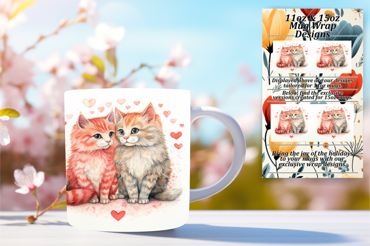 Gorgeous Png Mug Wrap Design 15oz , Cute Cat