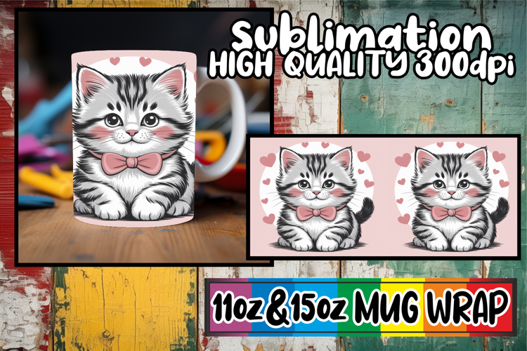 Sunshine bliss sublimation mug wrap, Valentines Cat