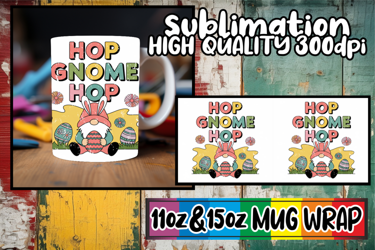 Beautiful sunsets sublimation mug wrap, Easter Gnome