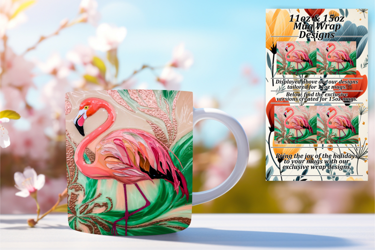 Classic 11oz Mug Wrap Png Design , Flamingo