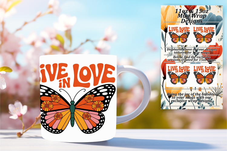 Cute 15oz Mug Wrap Png Artwork , Butterfly