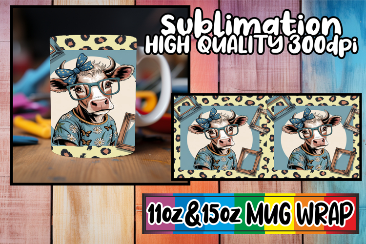 Bright horizons 11oz 15oz sublimation wrap, Cute Cow