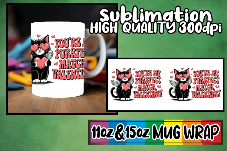 Joyful evenings 11oz 15oz sublimation wrap, Valentines Cat