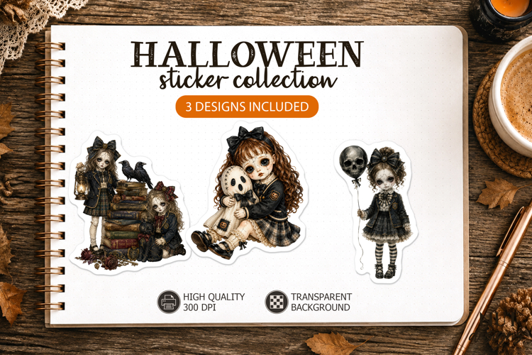 Gothic Halloween Girls Stickers Dark Academia Creepy school