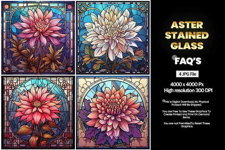 Stained Glass Aster Square Coaster - 04 Variations