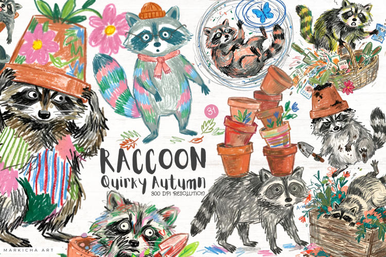 Quirky Autumn Raccoon Clipart