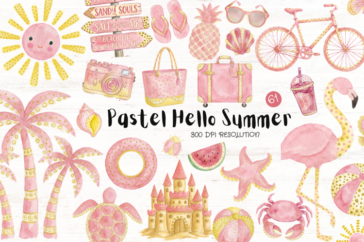 Pastel Hello Summer Elements Clipart example image 1